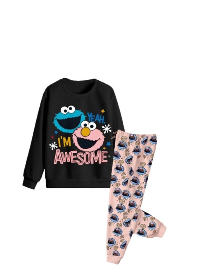 Girls' pajamas, black T-shirt and Simone pants - Image 1