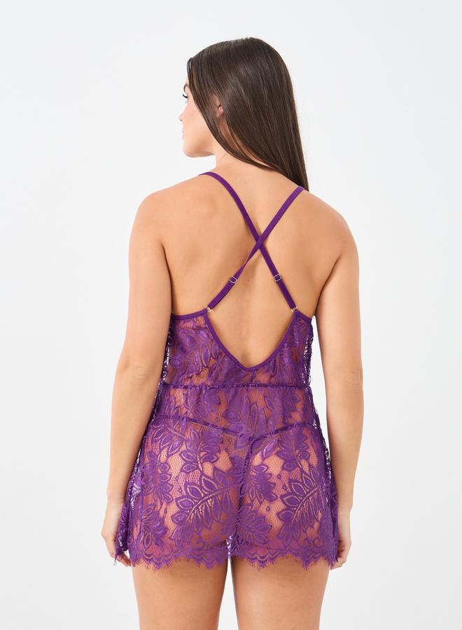 Styli Criss Cross Apex Strap Detail Lace Slip with Scallop Hem and Thong - Image 5