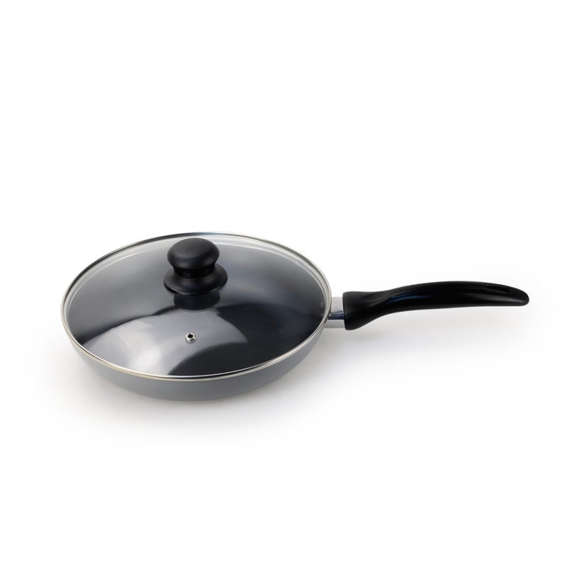 Wilson Non Stick Fry Pan with Glass Lid 28cm, Grey Aluminium Cooking Pan, Induction & Gas Compatible, Scratch Resistant Coating, Cool Touch Handle, Healthy Low Oil Kitchen Cookware - Image 3