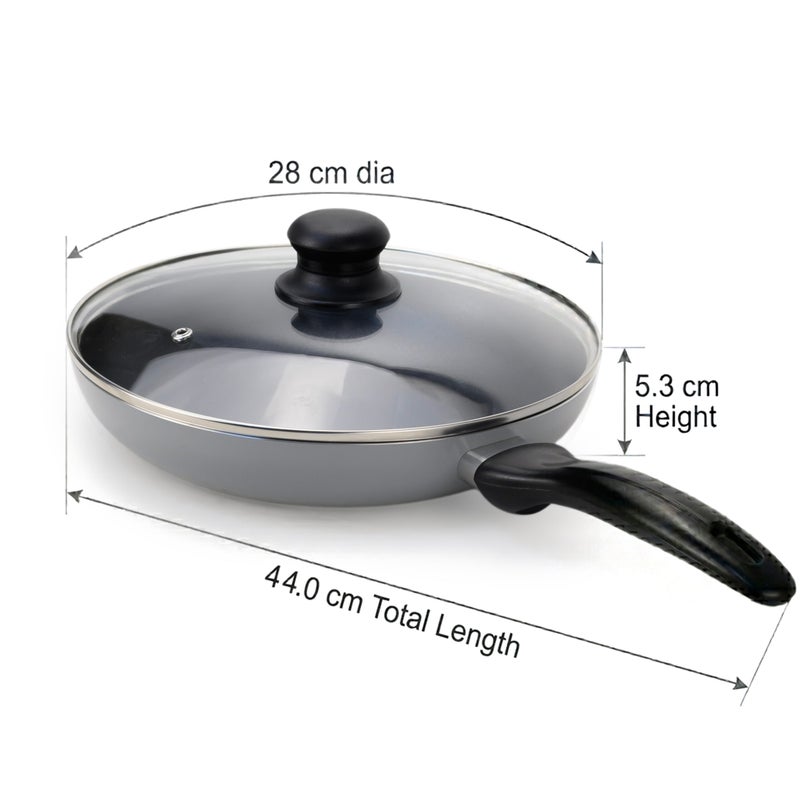 Wilson Non Stick Fry Pan with Glass Lid 28cm, Grey Aluminium Cooking Pan, Induction & Gas Compatible, Scratch Resistant Coating, Cool Touch Handle, Healthy Low Oil Kitchen Cookware - Image 4