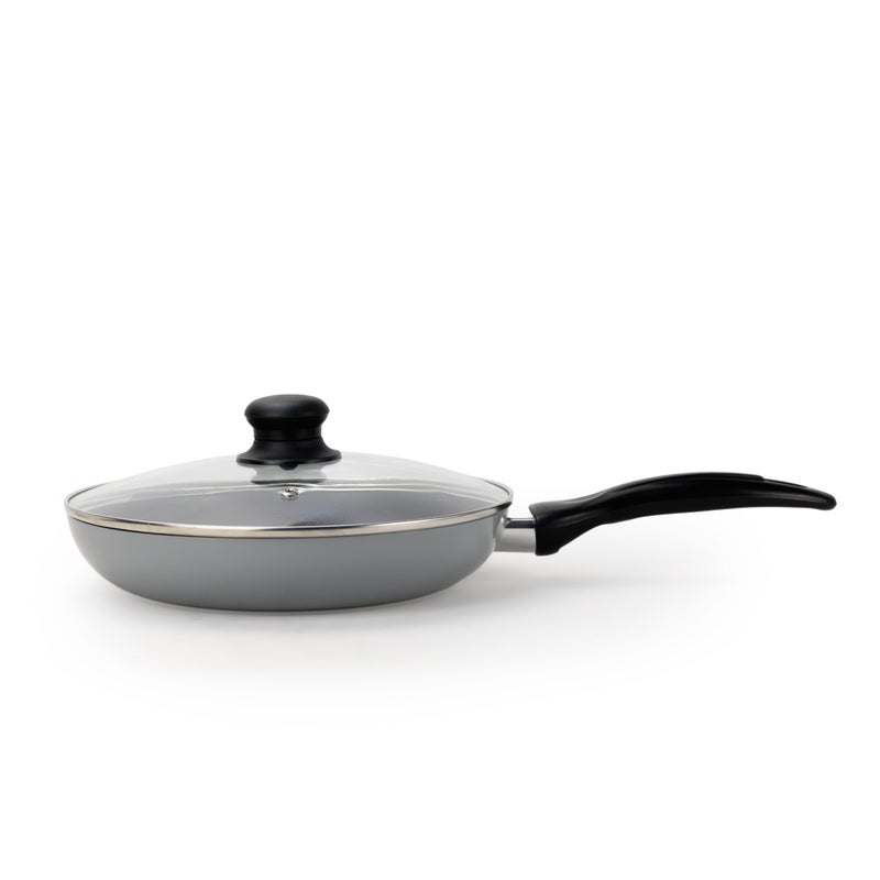 Wilson Non Stick Fry Pan with Glass Lid 28cm, Grey Aluminium Cooking Pan, Induction & Gas Compatible, Scratch Resistant Coating, Cool Touch Handle, Healthy Low Oil Kitchen Cookware - Image 1
