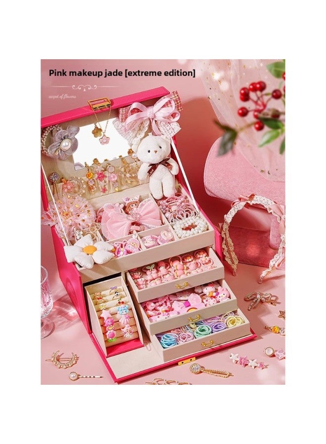 Birthday Gift For Girls 8 Children's Toys 7 Years Old 6-13 Little Girl Jewelry 10 Gift Box 10 9 Hair Accessories-Color:Pink Makeup Jade Super Noble Princess Jewelry Gift Box (comes With Gripper + Headband + Big Bow + Bear + Ring + Crown Hair Tie)  - Image 1
