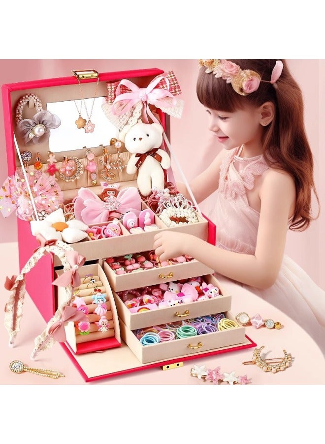 Birthday Gift For Girls 8 Children's Toys 7 Years Old 6-13 Little Girl Jewelry 10 Gift Box 10 9 Hair Accessories-Color:Pink Makeup Jade Super Noble Princess Jewelry Gift Box (comes With Gripper + Headband + Big Bow + Bear + Ring + Crown Hair Tie)  - Image 2