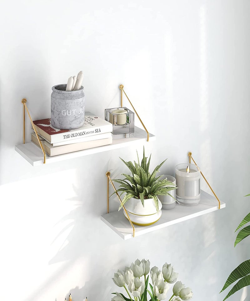 UHUD CRAFTS Wall Shelf for Living Room, Metallic Gold White Wall Mounted Shelves, Home Decor Items for Living Room/Bedroom, Set of 2 - Image 4