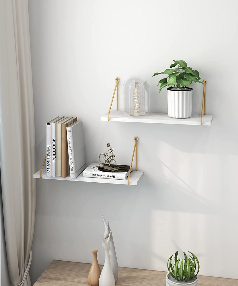 UHUD CRAFTS Wall Shelf for Living Room, Metallic Gold White Wall Mounted Shelves, Home Decor Items for Living Room/Bedroom, Set of 2 - Image 2