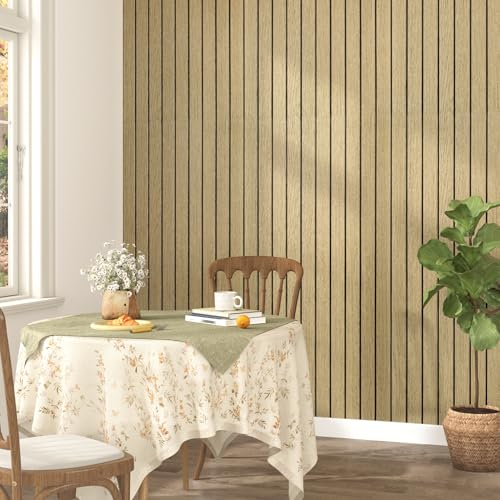 STICKEEP Neutral Peel and Stick Wood Panels for Walls 3D Textured Faux Wood Acoustic Wall Panels Self Adhesive Soundproof Wooden Slats Panelling Wallpaper for Bedroom Living Room Studio 11.8"x118" - Image 2