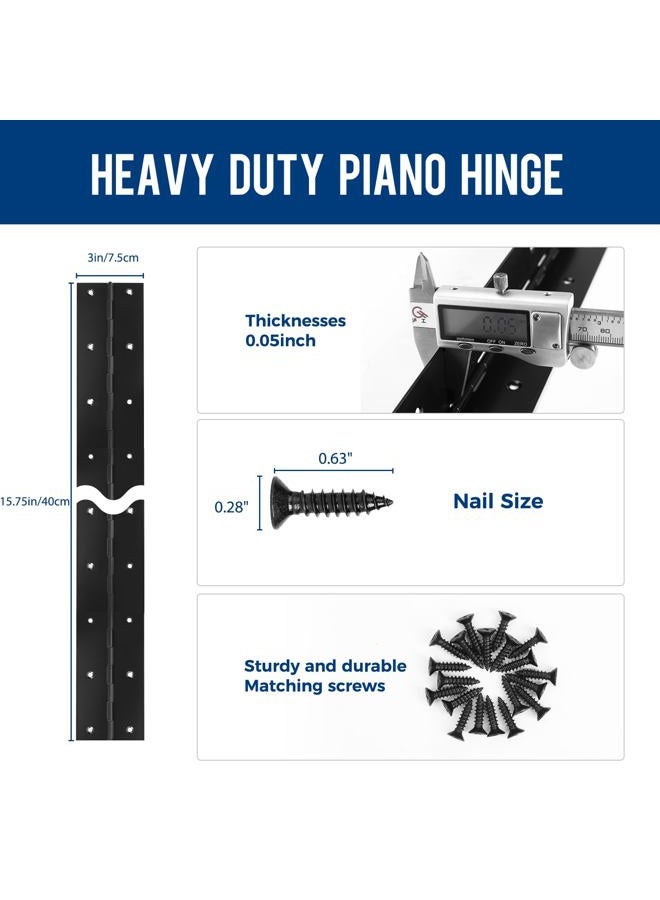 GRRONZEE Black Piano Hinge 48 Inch x 3 Inch Heavy Duty Stainless Steel Piano Hinge Continuous Hinge for Cabinet, Door, DIY Wood Boxes, 0.05" Leaf Thickness - Image 2