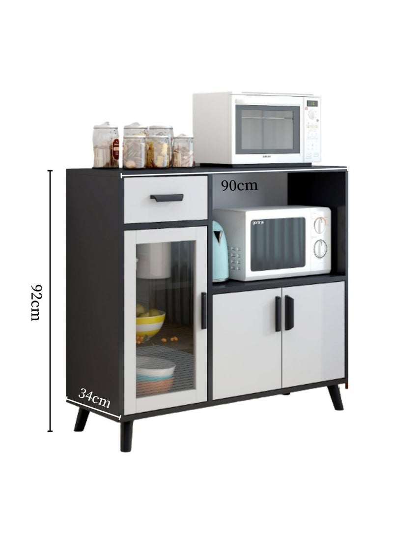 Kitchen Pantry Storage Cabinet, Compact Sideboard Cabinet with Microwave Oven Stand, Drawer and Dust proof Doors, Buffet Cabinet with Open Storage Shelves for Home, Office, Dining Room, Coffee Station(ZWG014) - Image 3