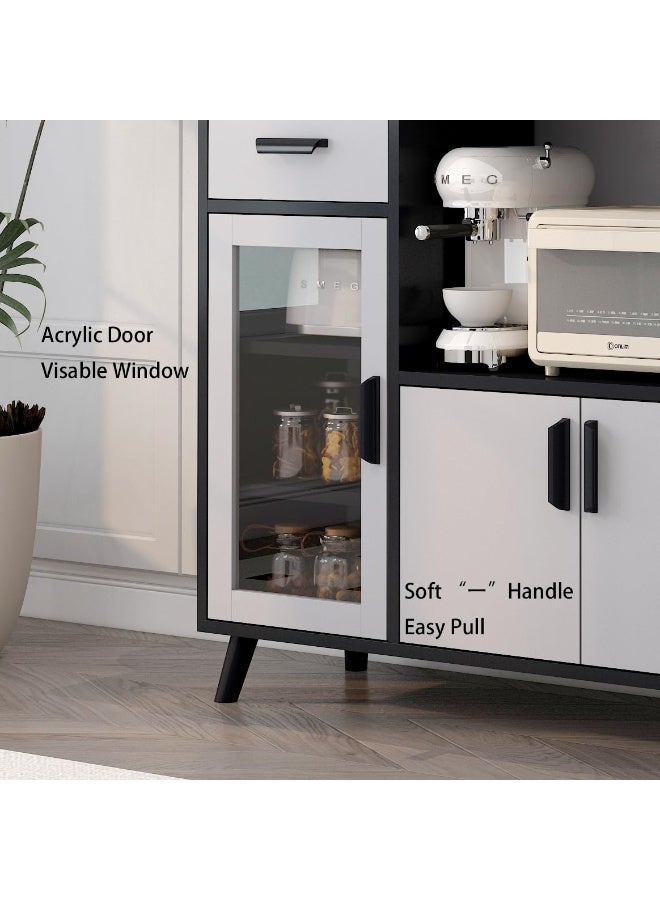 Kitchen Pantry Storage Cabinet, Compact Sideboard Cabinet with Microwave Oven Stand, Drawer and Dust proof Doors, Buffet Cabinet with Open Storage Shelves for Home, Office, Dining Room, Coffee Station(ZWG014) - Image 4