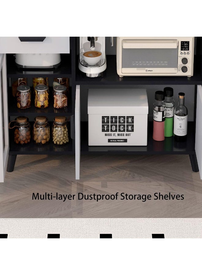 Kitchen Pantry Storage Cabinet, Compact Sideboard Cabinet with Microwave Oven Stand, Drawer and Dust proof Doors, Buffet Cabinet with Open Storage Shelves for Home, Office, Dining Room, Coffee Station(ZWG014) - Image 5