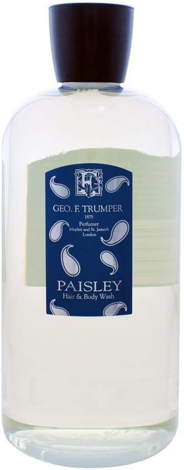 Geo F Trumper Paisley Luxury Mens Bath Shower Gel 500ml Premium Body Wash with Pepper Spearmint Vetiver and Geranium