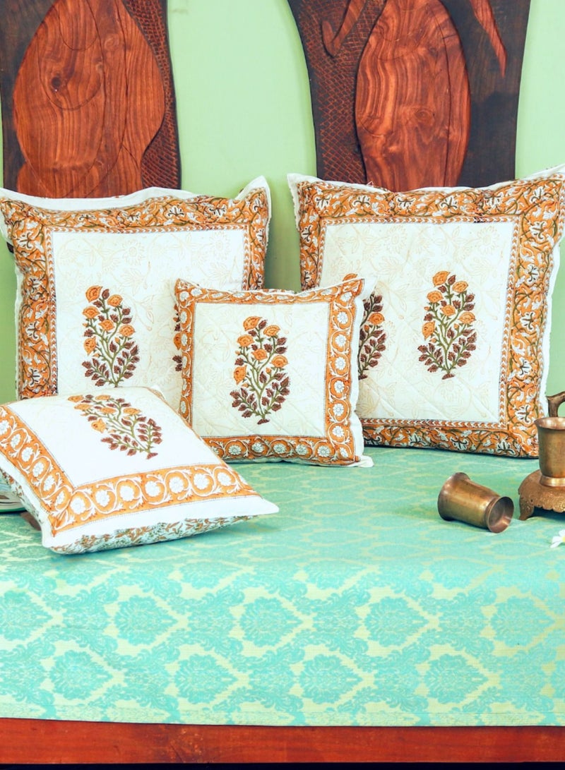 OJARIYA Non-Allergenic Hand Block Printed Premium Organic Cotton Cushion Cover 40x40 Cm Light Brown - Image 4