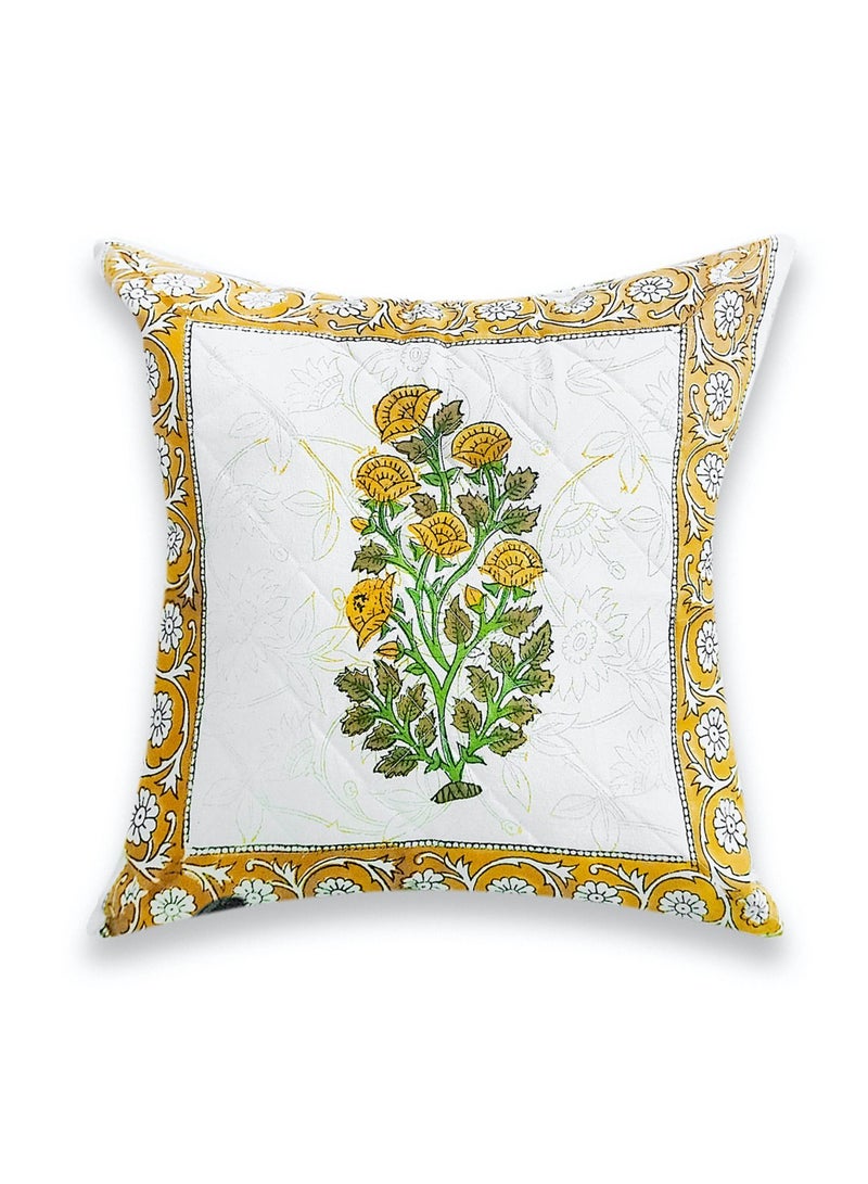 OJARIYA Non-Allergenic Hand Block Printed Premium Organic Cotton Cushion Cover 40x40 Cm Light Brown - Image 1