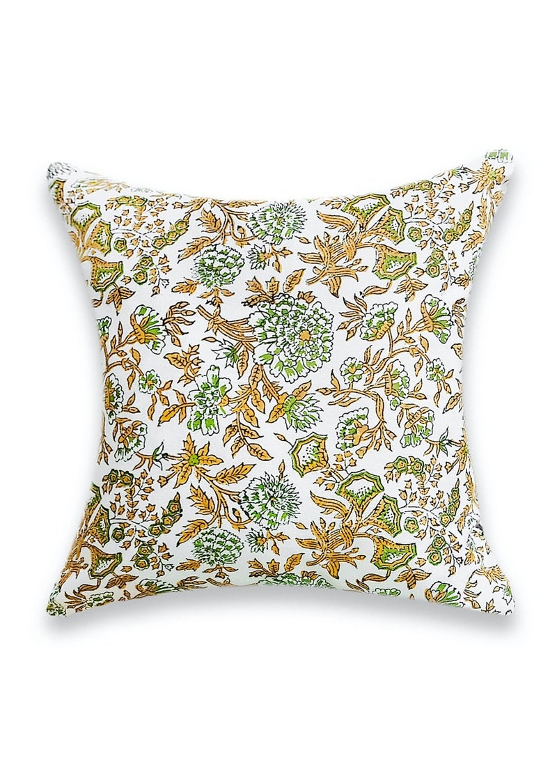 OJARIYA Non-Allergenic Hand Block Printed Premium Organic Cotton Cushion Cover 40x40 Cm Light Brown - Image 2