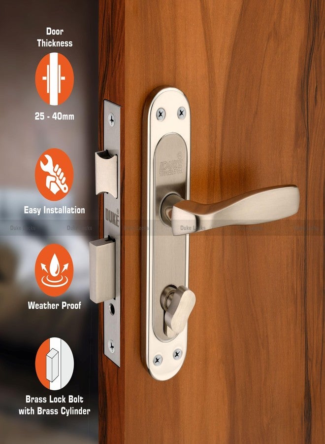 DUKElocks Duke Mortice Door Lock Set 1004 SS CY for Main Door, Kitchen, Bedroom, Office, Hotel Brass Lock Body with Brass Cylinder Stainless Steel Colour 190 MM (8 INCH) - Image 2