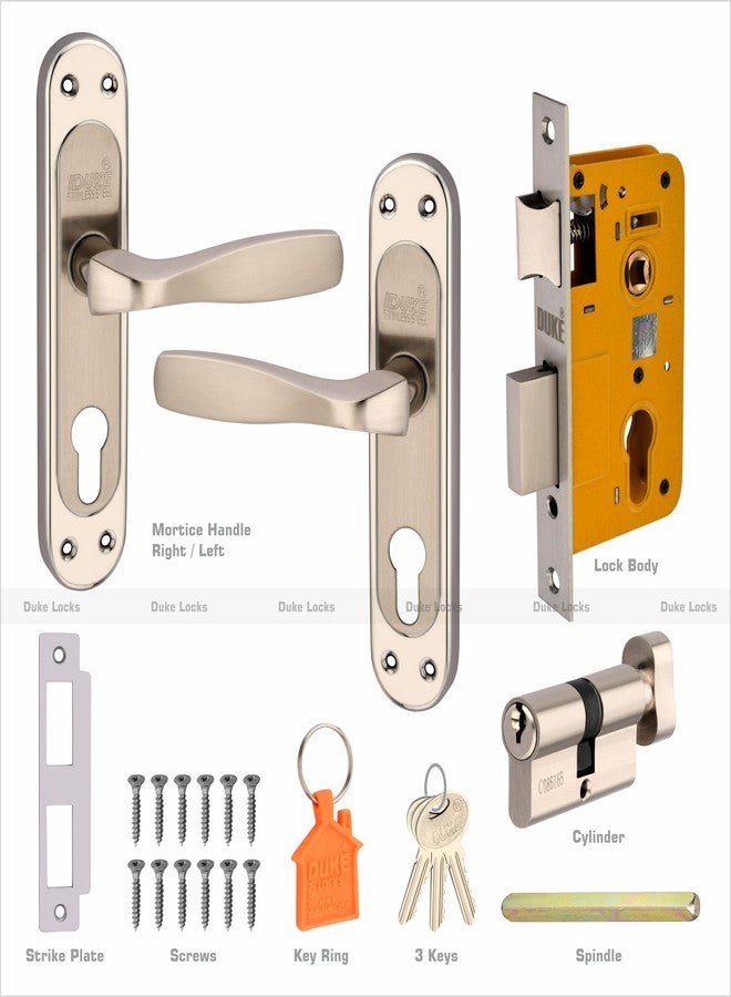 DUKElocks Duke Mortice Door Lock Set 1004 SS CY for Main Door, Kitchen, Bedroom, Office, Hotel Brass Lock Body with Brass Cylinder Stainless Steel Colour 190 MM (8 INCH) - Image 3