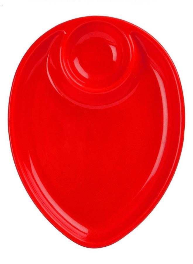 LIFEPLAST Partitioned Microwave Safe Oval Shaped Divided Snack Plates for Snacky You - Set of 12 piece (Red)
