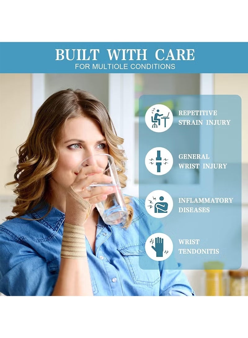 Wrist Brace, Elastic Wrist Support with Strap, Ideal for Sprains, Injury or Sports Use with no Metal bar, Support Without inhibiting Flexibility, Left or Right, Beige, 2Pcs - Image 4