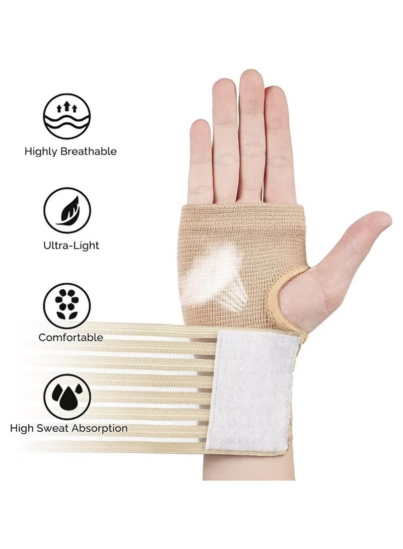 Wrist Brace, Elastic Wrist Support with Strap, Ideal for Sprains, Injury or Sports Use with no Metal bar, Support Without inhibiting Flexibility, Left or Right, Beige, 2Pcs - Image 2