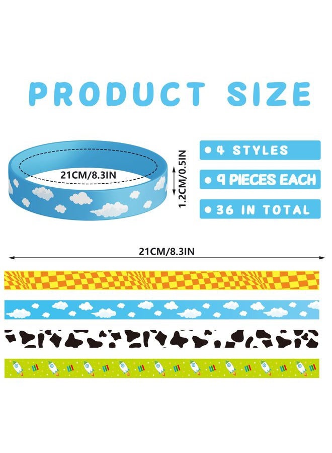 CHENRINDECO Cartoon Story Silicone Bracelets Wristband 36Pcs Story Cartoon Themed Party Decorations Supplies Cow Pattern Printed Blue Sky Birthday Party Favors - Image 3