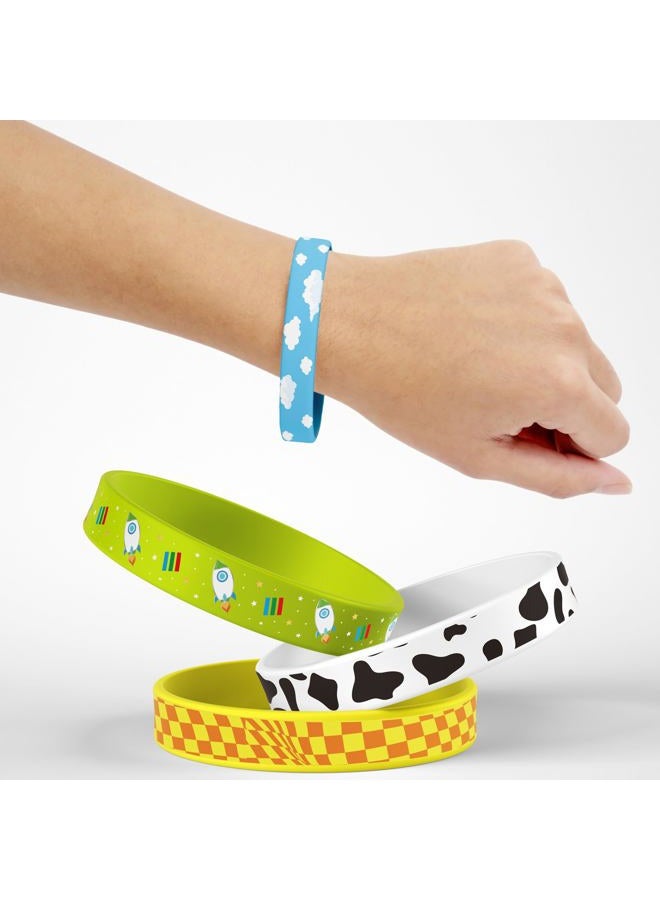 CHENRINDECO Cartoon Story Silicone Bracelets Wristband 36Pcs Story Cartoon Themed Party Decorations Supplies Cow Pattern Printed Blue Sky Birthday Party Favors - Image 4