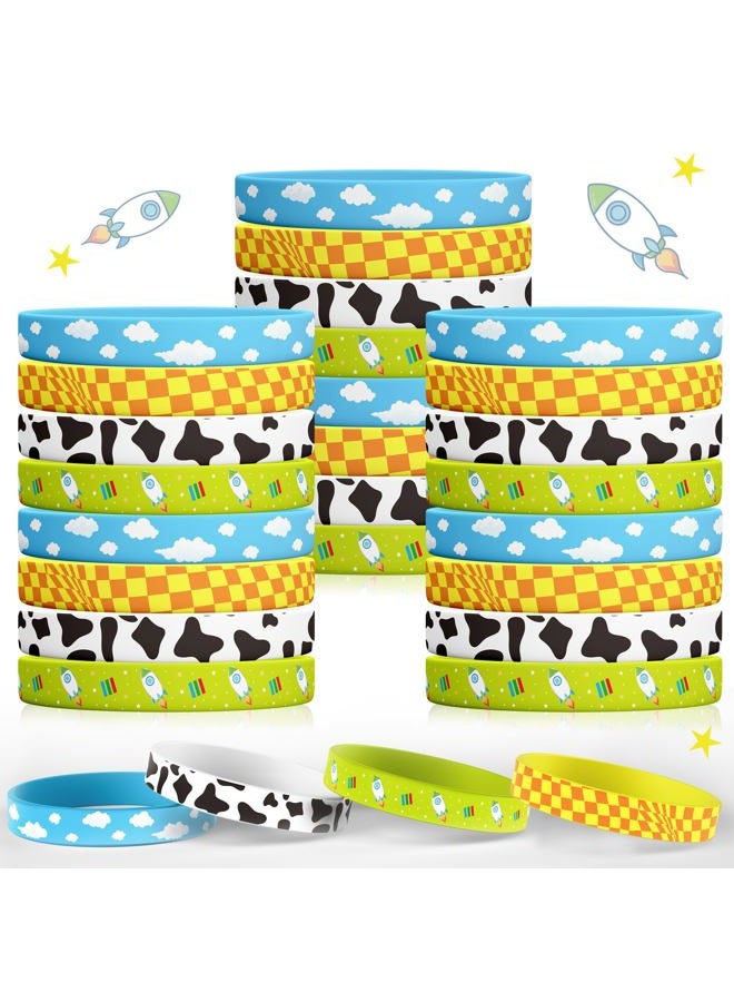 CHENRINDECO Cartoon Story Silicone Bracelets Wristband 36Pcs Story Cartoon Themed Party Decorations Supplies Cow Pattern Printed Blue Sky Birthday Party Favors - Image 1