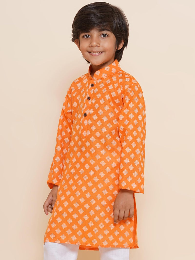 AJ DEZINES Kids Ethnic Wear Cotton Printed Orange Kurta for Boys (Only Kurta) (DUP_KURTA-K-3046-ORANGE-14) - Image 3