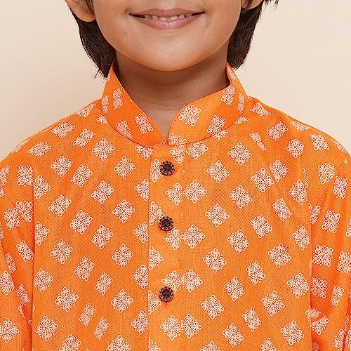 AJ DEZINES Kids Ethnic Wear Cotton Printed Orange Kurta for Boys (Only Kurta) (DUP_KURTA-K-3046-ORANGE-14) - Image 4