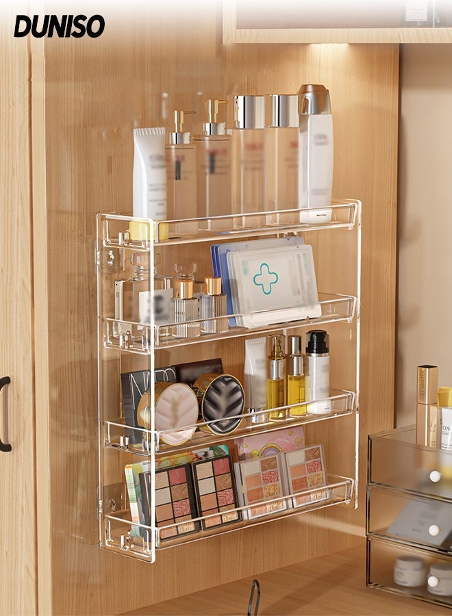DUNISO 4 Tier Wall Mounted Bathroom Rack,Hangable Cosmetic Display Cases,Large Capacity Bathroom Organizer,Detachable Plastic Makeups Organizer,Not Easily Deformed, Sturdy and Durable,Suitable for Living Room, Kitchen, Bathroom - Image 1