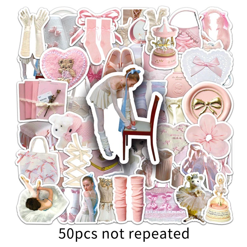 50 ballet wind stickers small fresh girl heart cute stickers mobile phone case hand account goo card material decoration waterproof 50 ballet styles -889