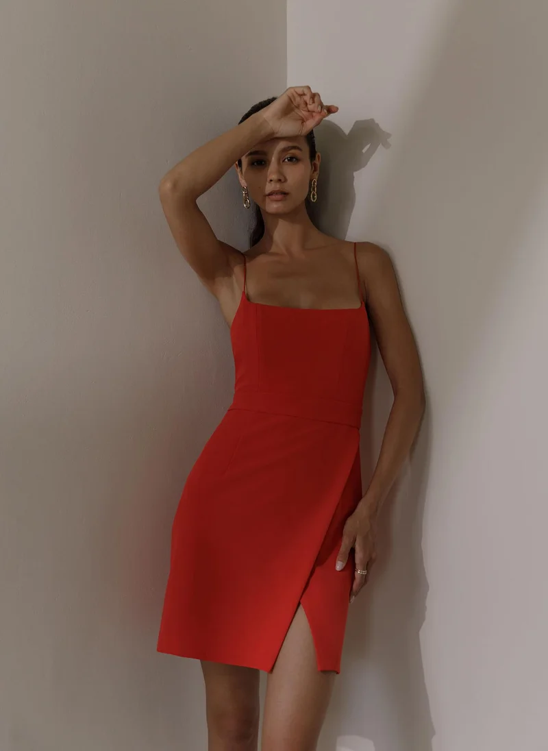 Lichi Thin strap front-slit mini dress