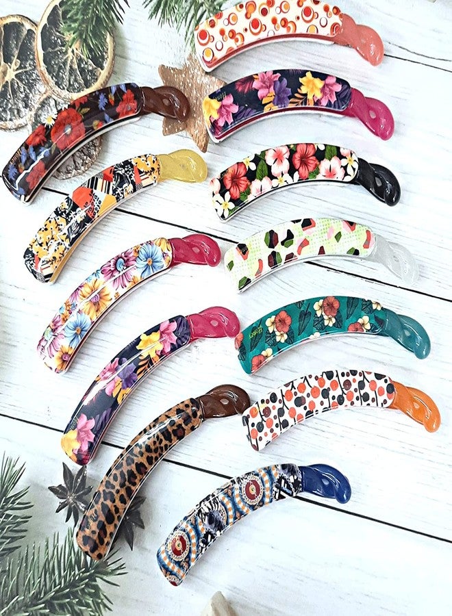 بيردوير مشابك شعر بيردوير كبيرة الحجم متعددة الألوان مصنوعة من مادة الأكريليك المطاطية المستوردة على شكل موزة للنساء (متعددة الألوان) | مشابك شعر (عبوة من 3 قطع مطبوعة) - Image 5