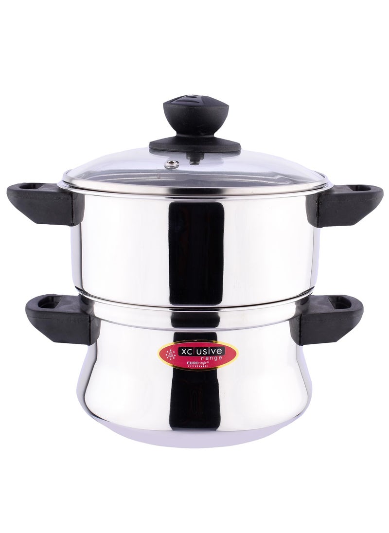 EUROstyle KITCHENWARE COOK WITH COMFORT EuroStyle Mahi Steamer Stainless Steel Steamer 2 Tier Structure with Glass Lid Multi Purpose Steamer for Momos Vegetable steamer  - Image 1