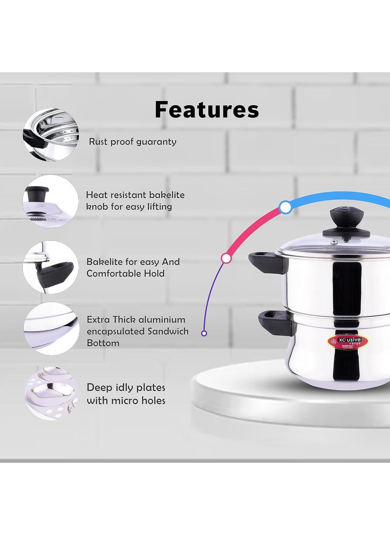 EUROstyle KITCHENWARE COOK WITH COMFORT EuroStyle Mahi Steamer Stainless Steel Steamer 2 Tier Structure with Glass Lid Multi Purpose Steamer for Momos Vegetable steamer  - Image 4