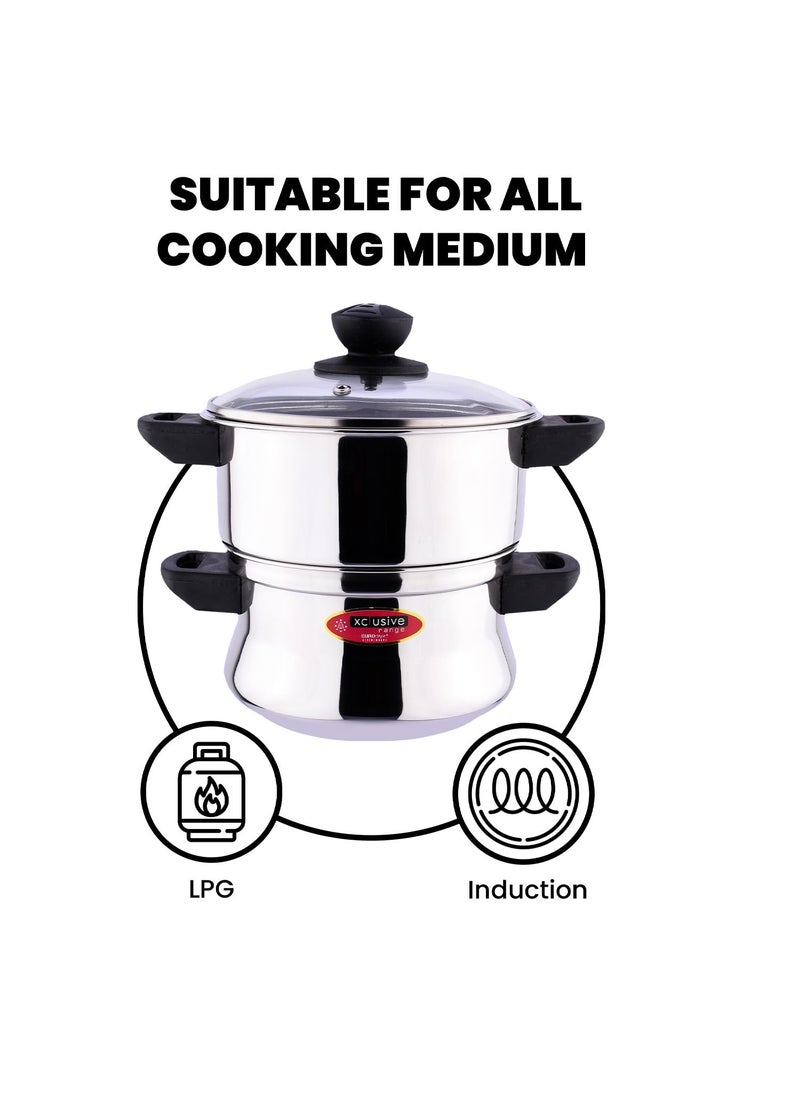 EUROstyle KITCHENWARE COOK WITH COMFORT EuroStyle Mahi Steamer Stainless Steel Steamer 2 Tier Structure with Glass Lid Multi Purpose Steamer for Momos Vegetable steamer  - Image 3