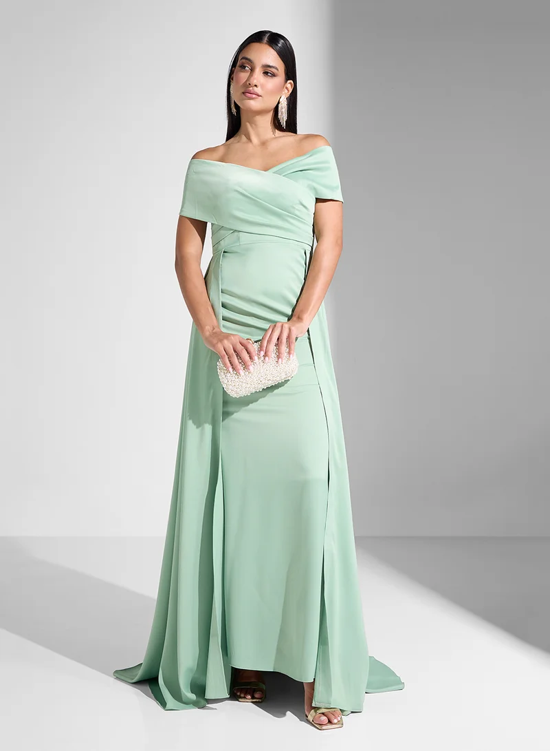 Akadia Fashion Off Shoulder Pleated Maxi Dress