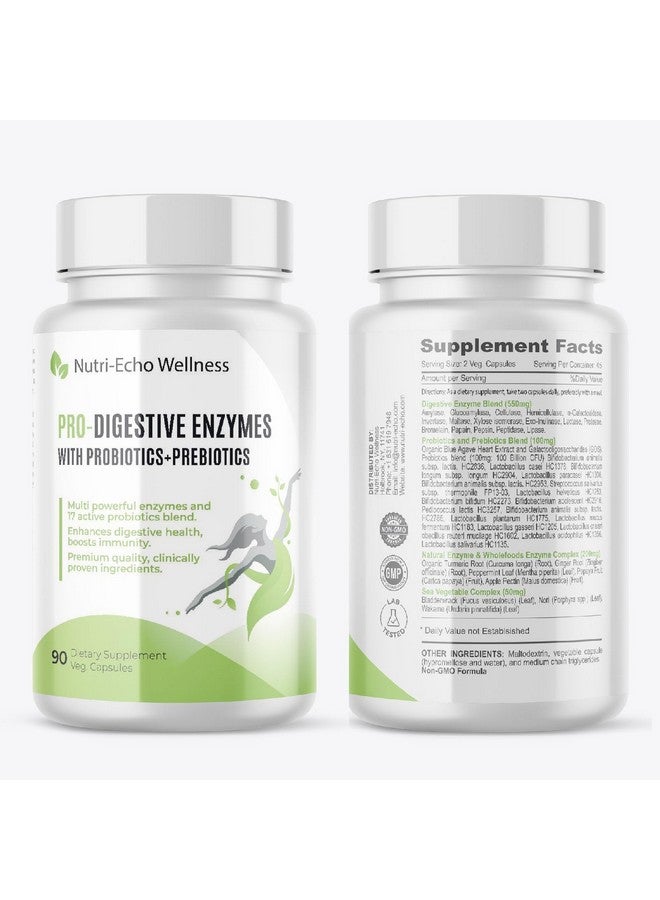 Nutri-Echo Wellness 900mg Blend of 16 Digestive Enzymes,17 Probiotics,5 Plants Complex with Natural enzymes, and 3 Sea Vegetables for Digestive & Gut Health, Bloating&Meal Time Discomfort-90 Capsules - Image 2