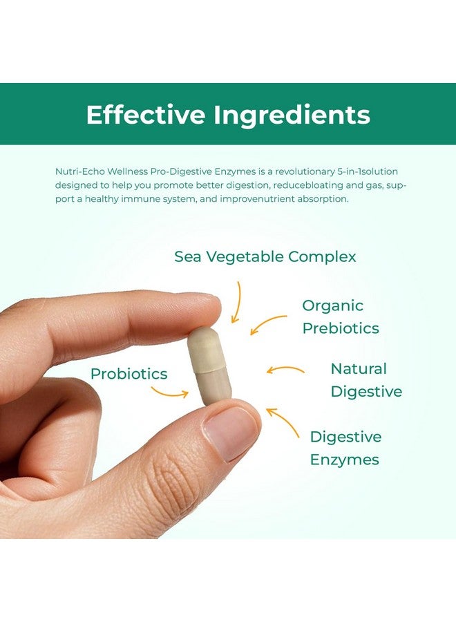 Nutri-Echo Wellness 900mg Blend of 16 Digestive Enzymes,17 Probiotics,5 Plants Complex with Natural enzymes, and 3 Sea Vegetables for Digestive & Gut Health, Bloating&Meal Time Discomfort-90 Capsules - Image 4