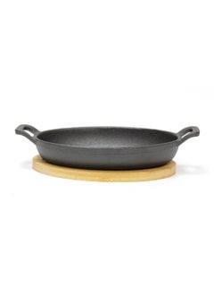 BLACKSTONE Cast Iron Mini Oval Skillet with Wooden Sizzler Plate 18cm  - Image 5