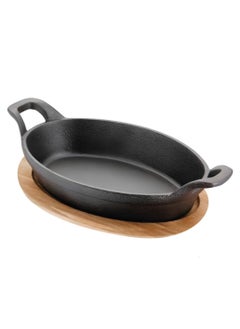 BLACKSTONE Cast Iron Mini Oval Skillet with Wooden Sizzler Plate 18cm  - Image 1