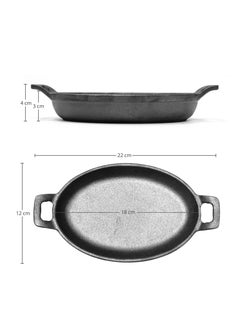 BLACKSTONE Cast Iron Mini Oval Skillet with Wooden Sizzler Plate 18cm  - Image 2