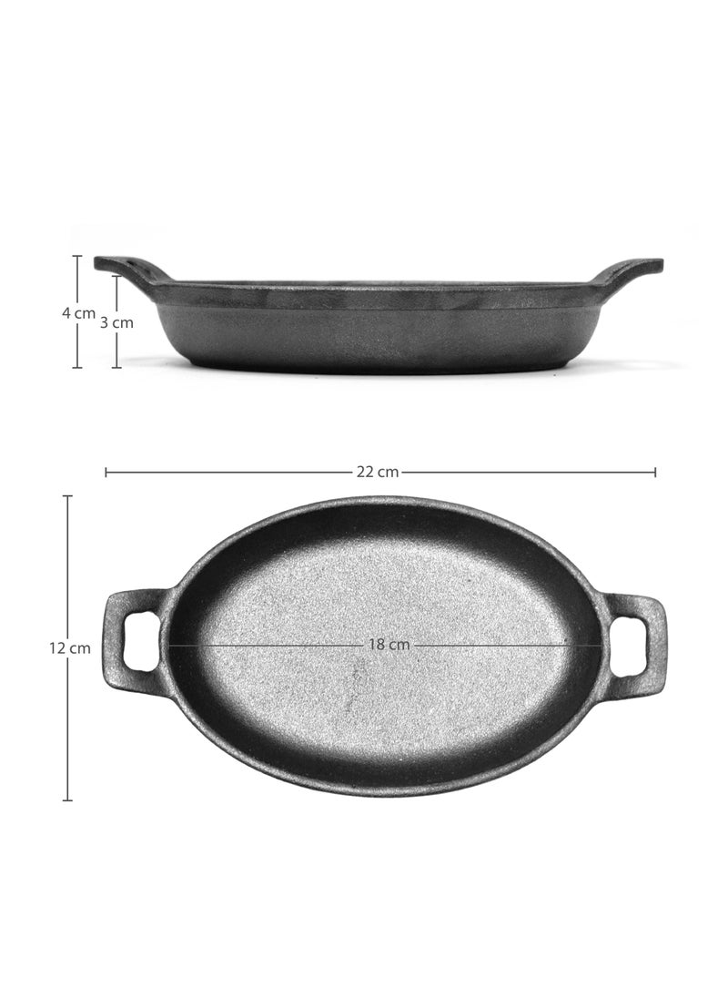 BLACKSTONE Cast Iron Mini Oval Skillet with Wooden Sizzler Plate 18cm  - Image 2