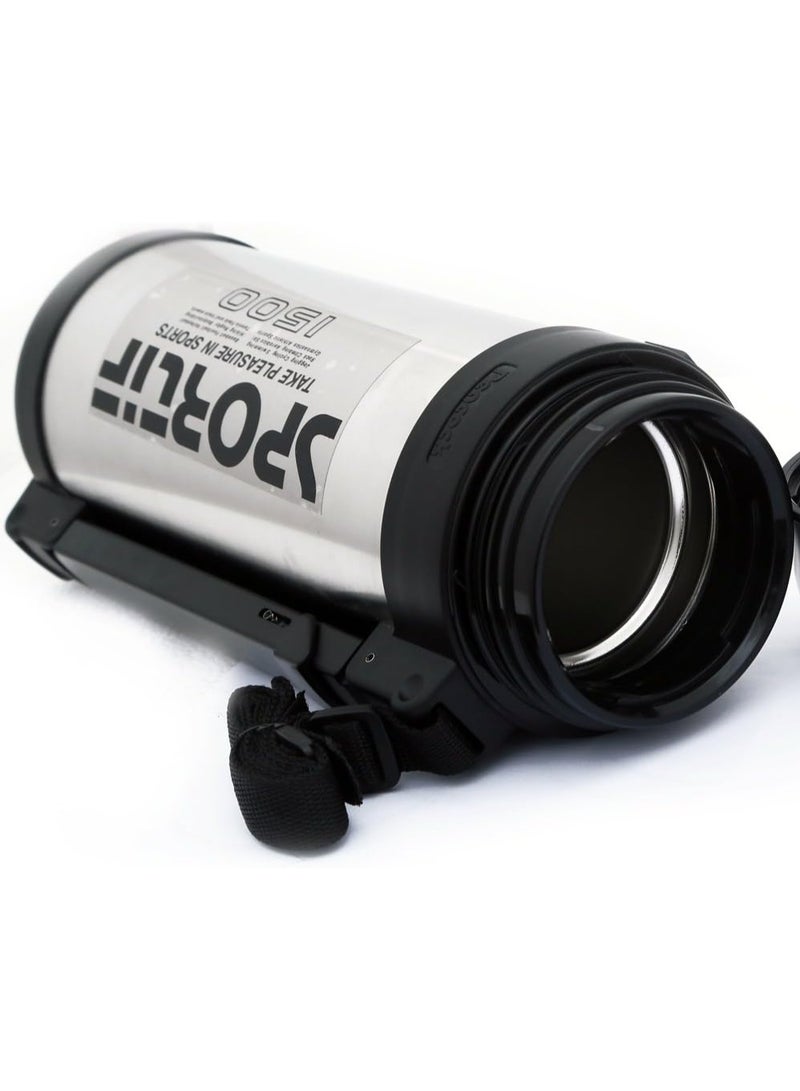 Peacock 1.45 Liter Stainless Steel Sportif Vacuum Bottle ART151 Silver With Carry Strap Double Wall Insulated Leak Proof Travel Thermos Flask For Hot And Cold Drinks - Image 5