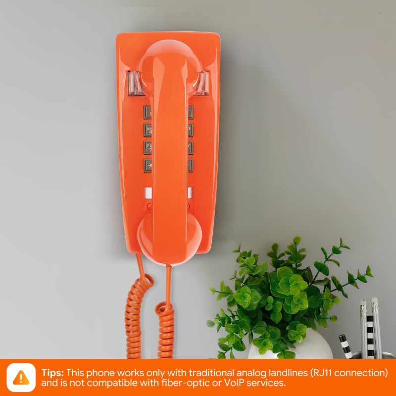 Sangyn Retro Wall Phones for Landline with Loud Mechanical Ringing Vintage Wall Mount Phone with Volume Adjustable Old Fashioned Corded Telephone for Kitchen Home School Hotel Office, Orange - Image 5