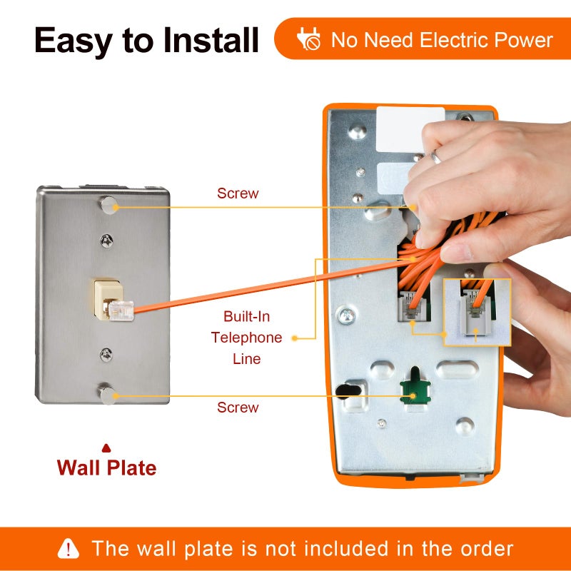 Sangyn Retro Wall Phones for Landline with Loud Mechanical Ringing Vintage Wall Mount Phone with Volume Adjustable Old Fashioned Corded Telephone for Kitchen Home School Hotel Office, Orange - Image 4