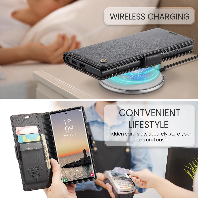 SINIANL Samsung Galaxy S24 Ultra Wallet Case with RFID Blocking, Samsung S24 Ultra Case Wallet for Women Men Card Holder Magnetic Clasp Kickstand Leather Book Folio Case for Galaxy S24 Ultra Black - Image 3