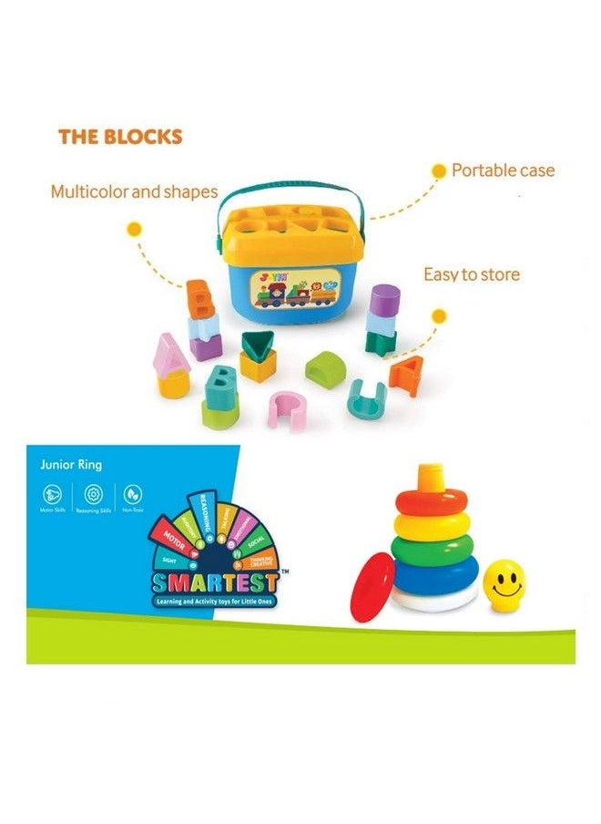 PLUSPOINT - Baby'S First Shape Sorting Blocks Sorter Bucket For Toddler & Kids (Shape + Rings) Multi Color - Image 1