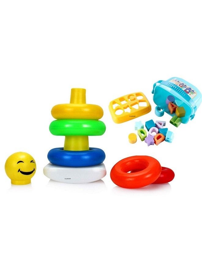 PLUSPOINT - Baby'S First Shape Sorting Blocks Sorter Bucket For Toddler & Kids (Shape + Rings) Multi Color - Image 1