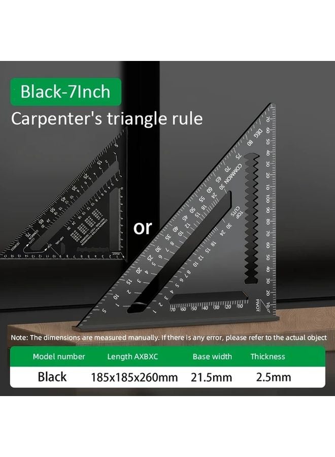 7 Inch Black Aluminum Triangle Ruler High Precision Measuring Tool for Woodworking - Image 1