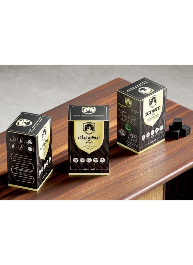 Iconic Iconic charcoal, natural charcoal cubes from coconut shells, 72 pieces, 3 boxes  - Image 1